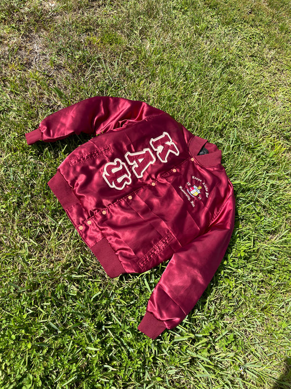 Kappa Alpha Psi Satin Embroidery Baseball Jacket - Red / Wht